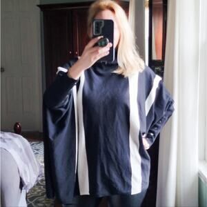 New Alfani Sweater XL Black White Dolman Sleeves Stripe Turtleneck Top Neutral
